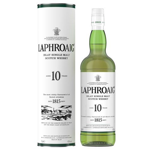Laphroaig 10 Year Old Single Malt Scotch Whisky 70cl - Bold & Smoky Islay Classic